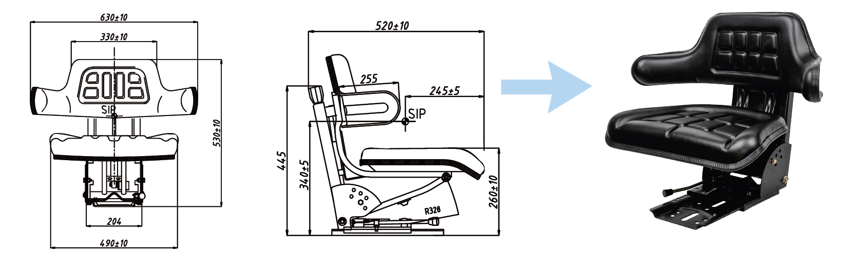 Сиденье для фронтальных погрузчиков с подлокотниками, регулировкой веса (YY08)