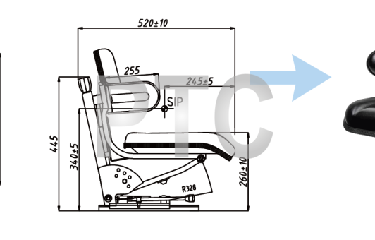 Сиденье для фронтальных погрузчиков с подлокотниками, регулировкой веса (YY08)