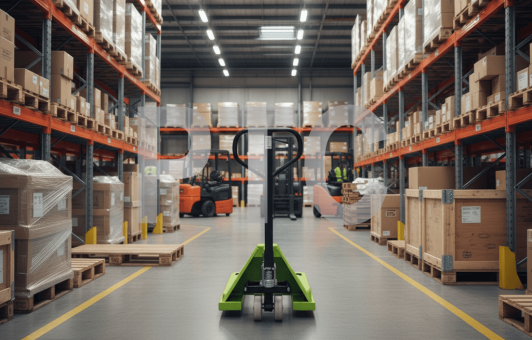 Тележка гидравлическая (рохля) 2-х тонная, вилы 1150 мм, колесики нейлон зеленая (HP-20-30NYD)